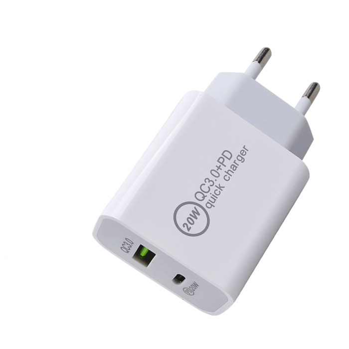 PD 20 W väggladdare USB A+C kontakt